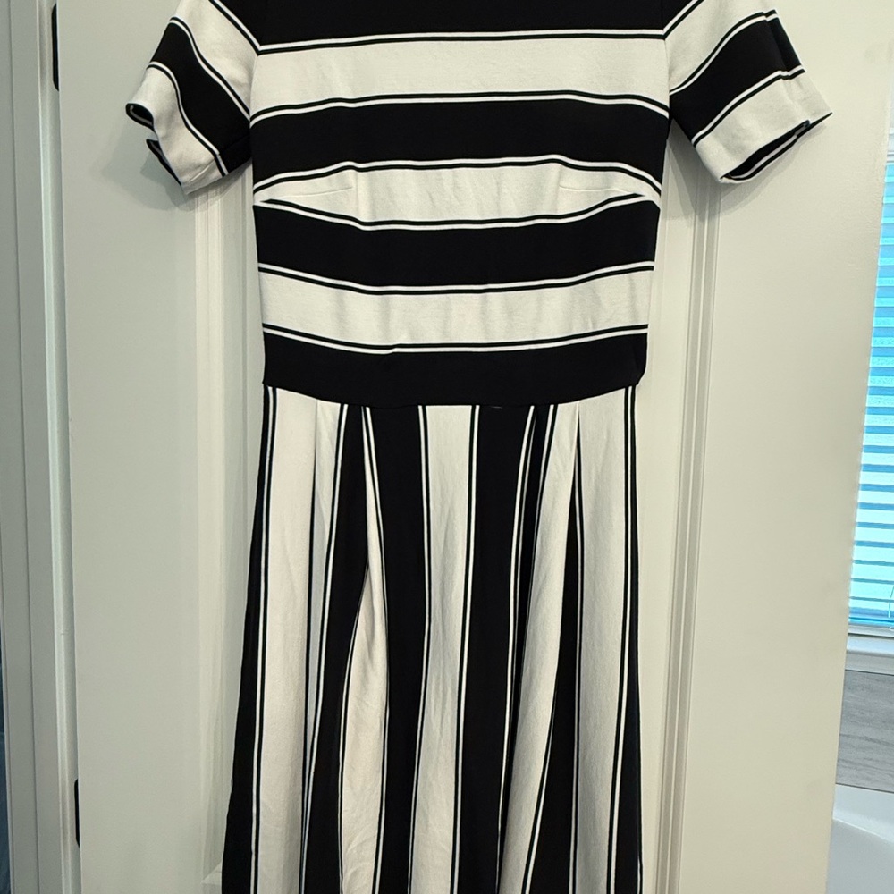 Black & White Striped Fit-and-Flare Dress